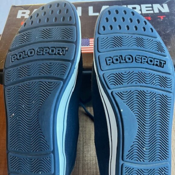 Polo Ralph Lauren Vintage Polo Sport Navy Suede Sneakers - Women's Size 7.5 - Picture 7 of 14